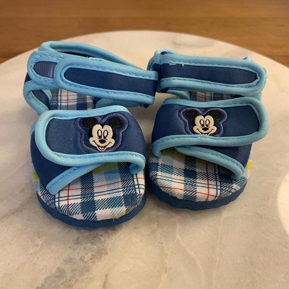 Mickey Mouse Blue Plaid Baby Sandals  0-6 Months Like New